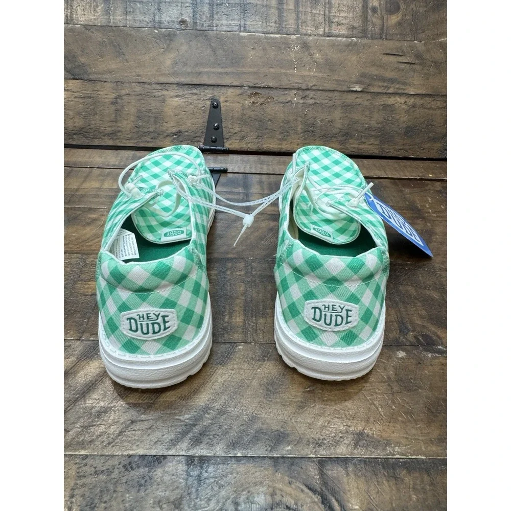 Hey Dude Wendy Shamrock Gingham Green White Casual Slip-on Shoes Size 11